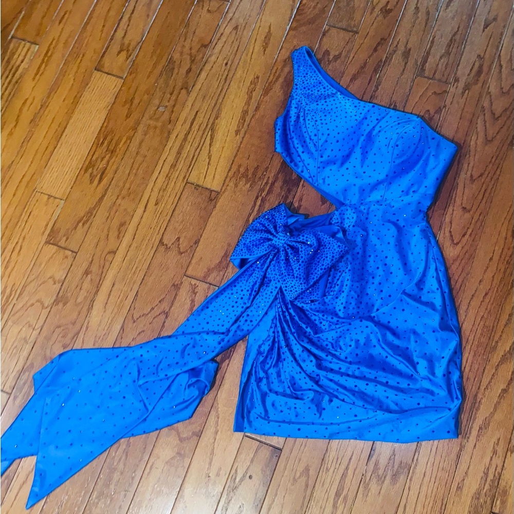Girls One-Shoulder Bright Blue Party Dress with Side Bow